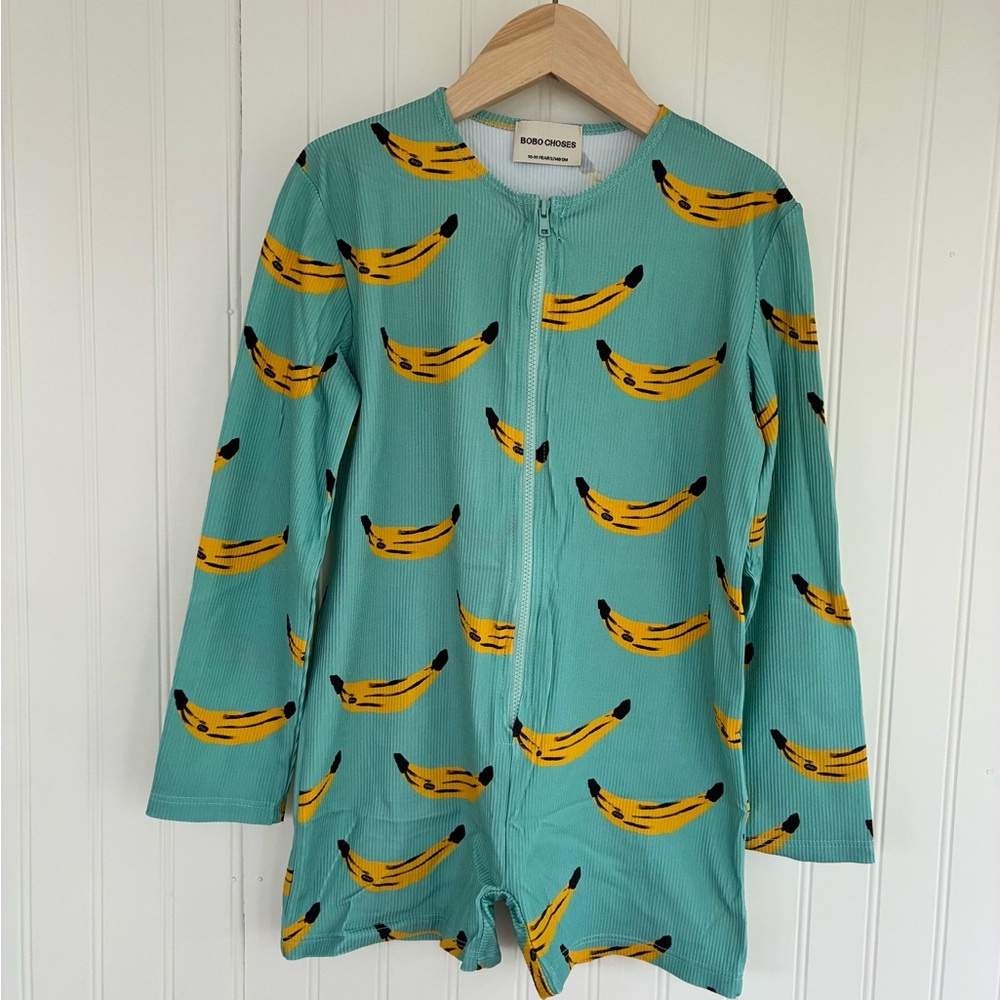 Bobo Choses Banana Print One-Piece Long Sleeve Rashguard Swimsuit size 10-11y